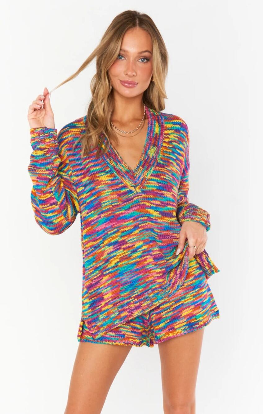 Show Me Your Mumu Gilligan Sweater Colorful Space‑Dye Knit V-Neckline Size XS